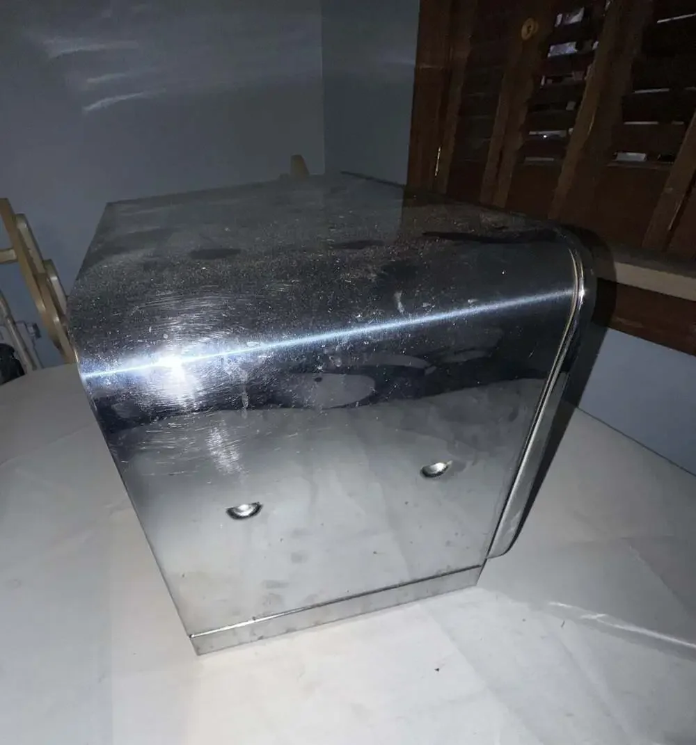 Vintage Pantry Queen Chrome Bread Box w/ Wooden Cutting Board Lid and Shelf